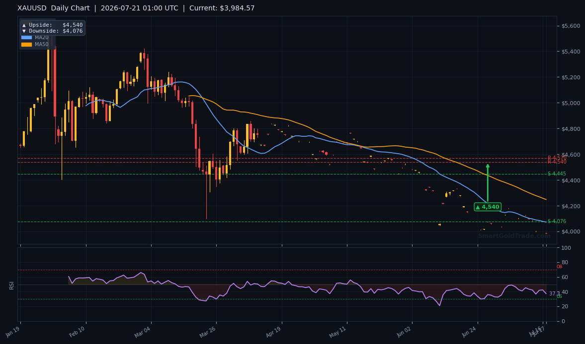 XAUUSD Daily Technical Analysis Chart — July 21, 2026