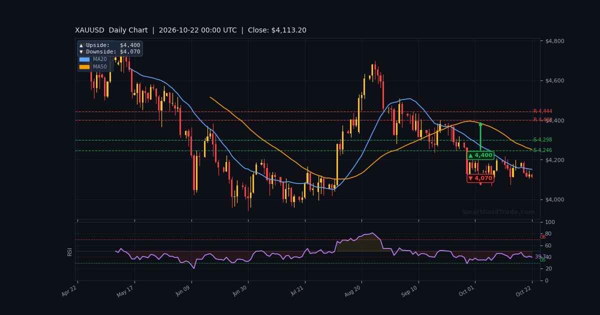 XAUUSD Daily Technical Analysis Chart — October 22, 2026